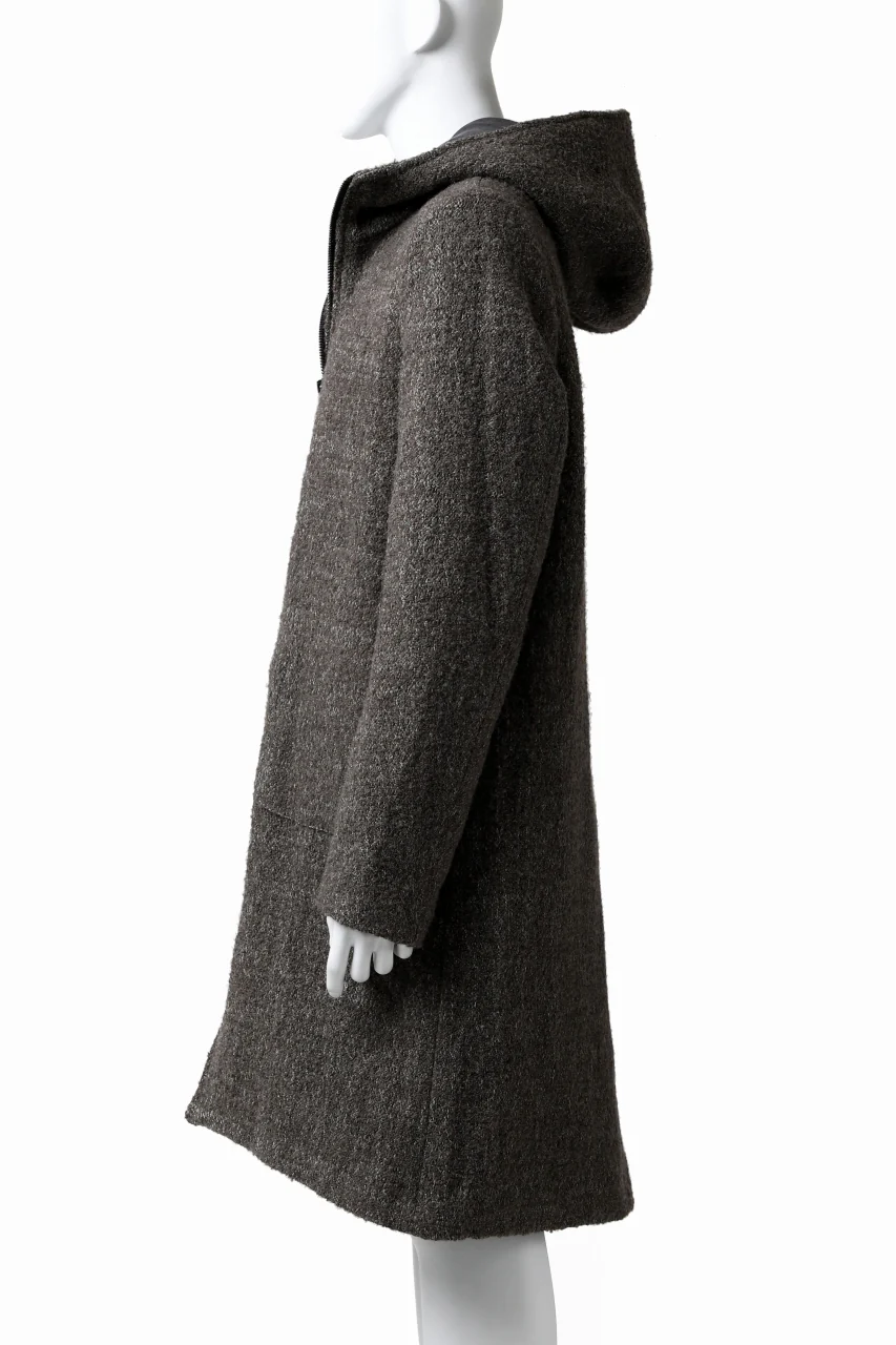 daub HOODED LONG ZIP COAT / TWEEDY MELANGE (GREY) - Image 6