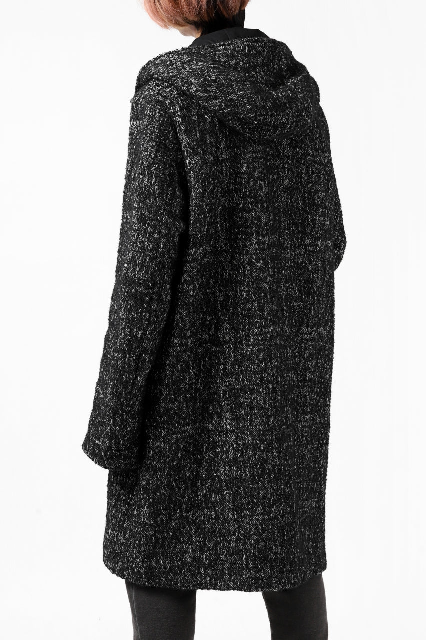 daub HOODED LONG ZIP COAT / TWEEDY MELANGE (BLACK) - Image 10