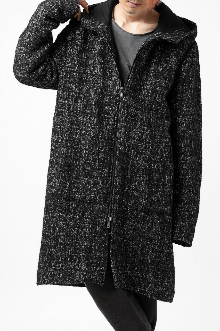 daub HOODED LONG ZIP COAT / TWEEDY MELANGE (BLACK) - Image 11