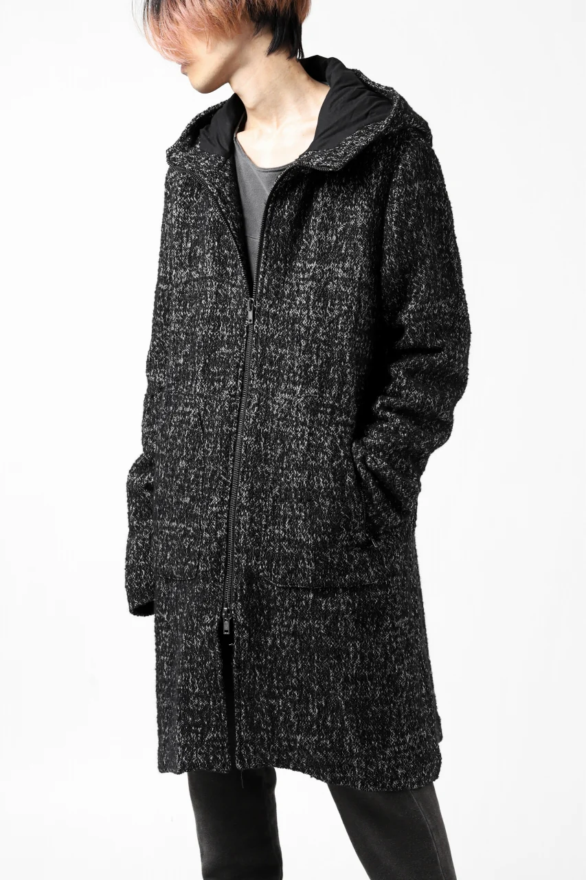 daub HOODED LONG ZIP COAT / TWEEDY MELANGE (BLACK) - Image 12
