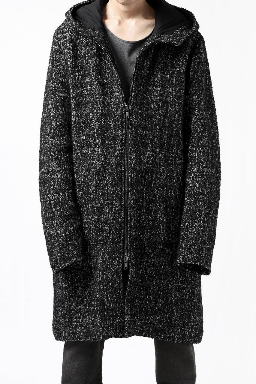 daub HOODED LONG ZIP COAT / TWEEDY MELANGE (BLACK) - Image 13