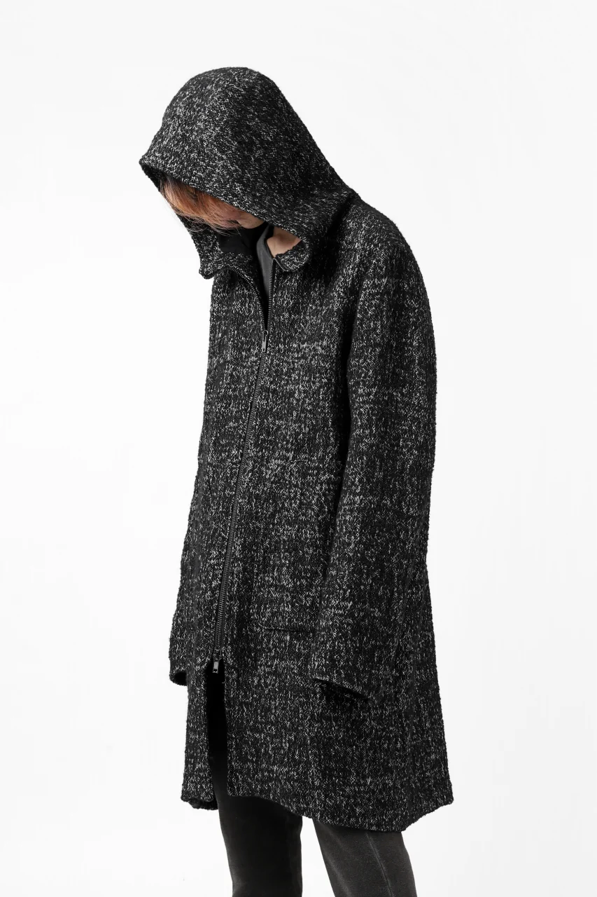 daub HOODED LONG ZIP COAT / TWEEDY MELANGE (BLACK) - Image 14