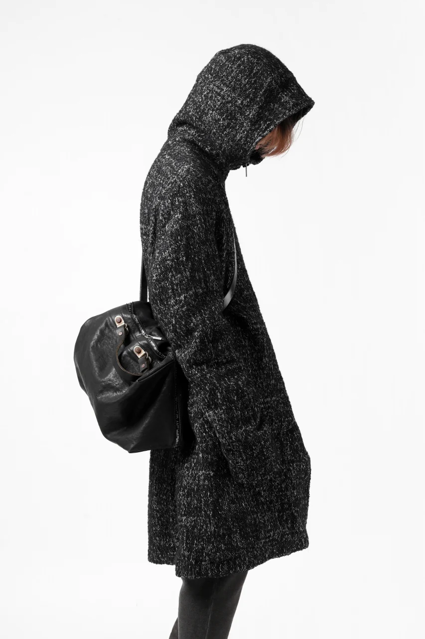 daub HOODED LONG ZIP COAT / TWEEDY MELANGE (BLACK) - Image 15