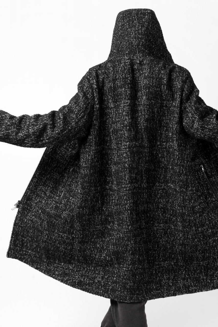 daub HOODED LONG ZIP COAT / TWEEDY MELANGE (BLACK) - Image 16