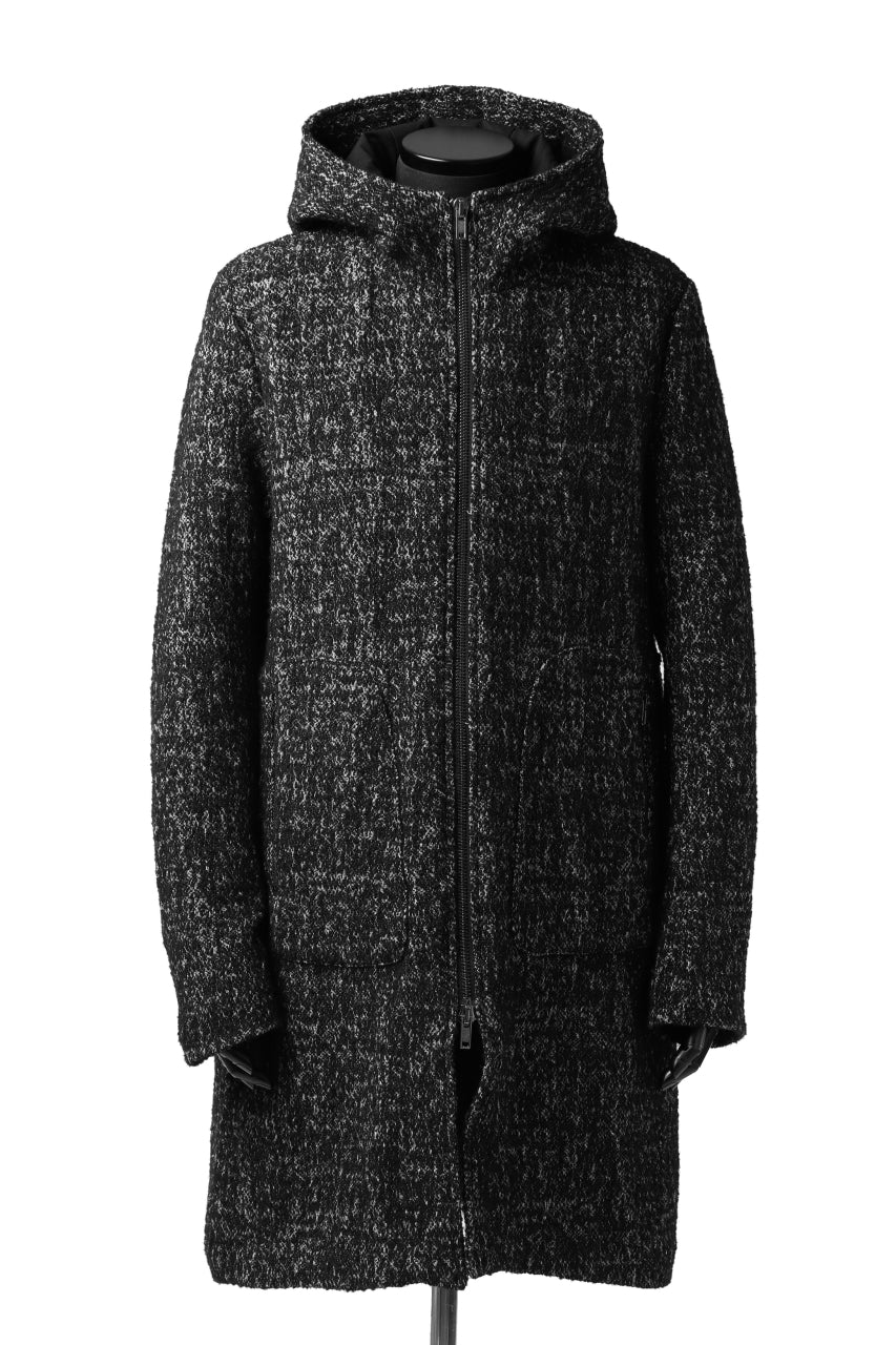 daub HOODED LONG ZIP COAT / TWEEDY MELANGE (BLACK) - Image 18