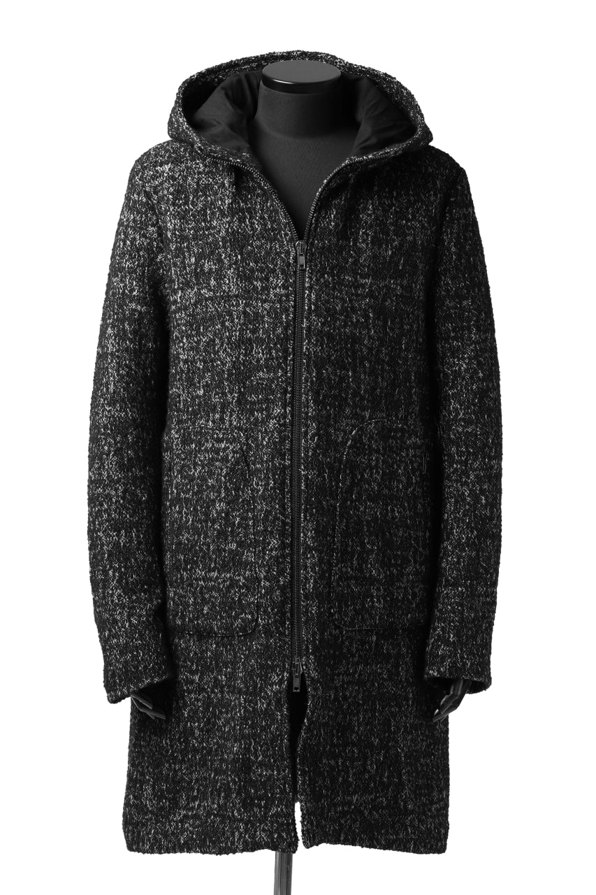 daub HOODED LONG ZIP COAT / TWEEDY MELANGE (BLACK) - Image 19