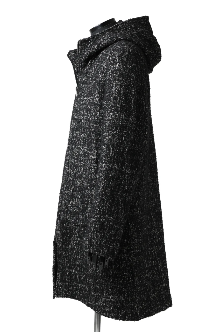 daub HOODED LONG ZIP COAT / TWEEDY MELANGE (BLACK) - Image 21