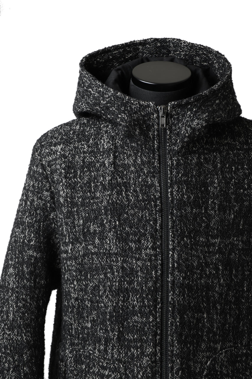 daub HOODED LONG ZIP COAT / TWEEDY MELANGE (BLACK) - Image 24