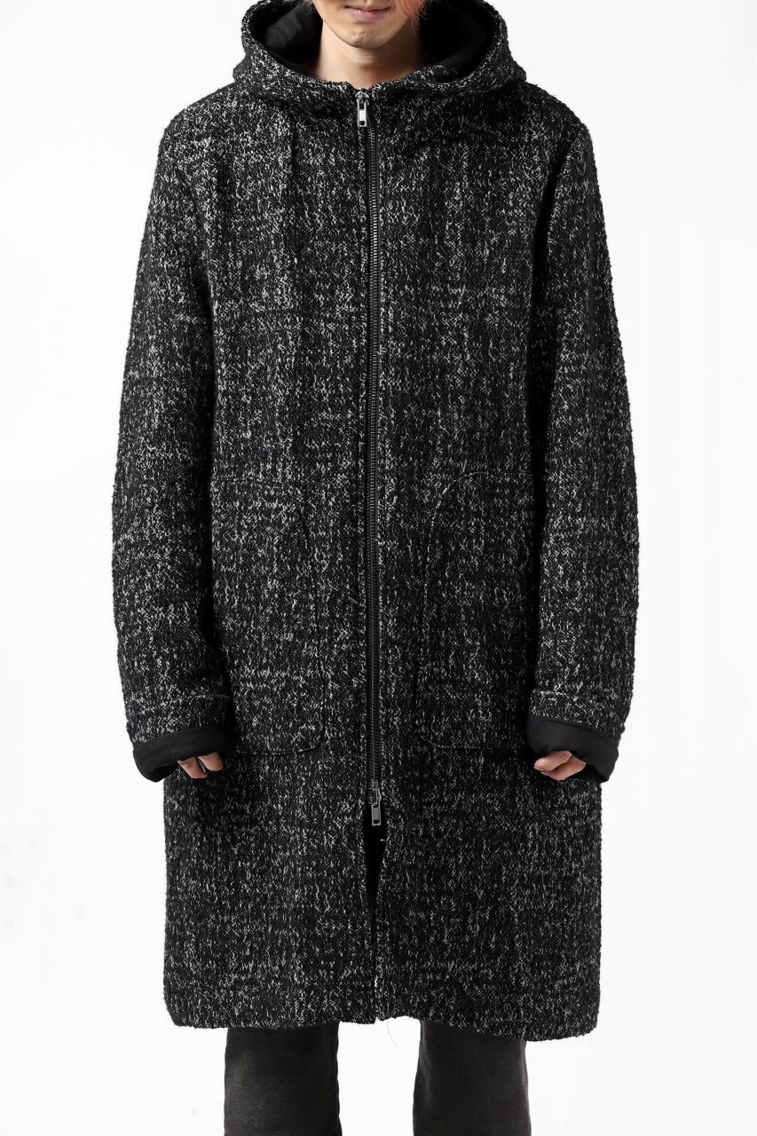daub HOODED LONG ZIP COAT / TWEEDY MELANGE (BLACK) - Image 3
