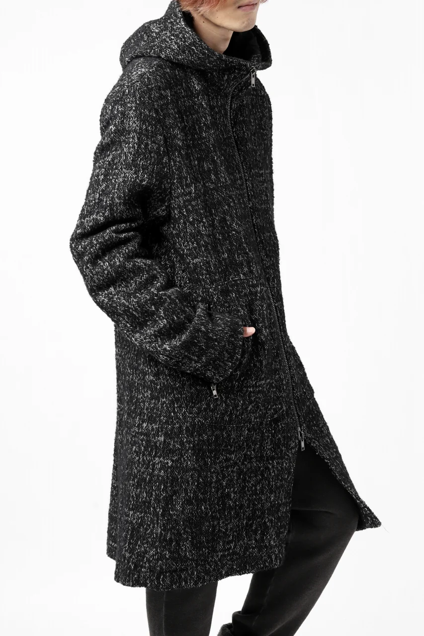 daub HOODED LONG ZIP COAT / TWEEDY MELANGE (BLACK) - Image 4