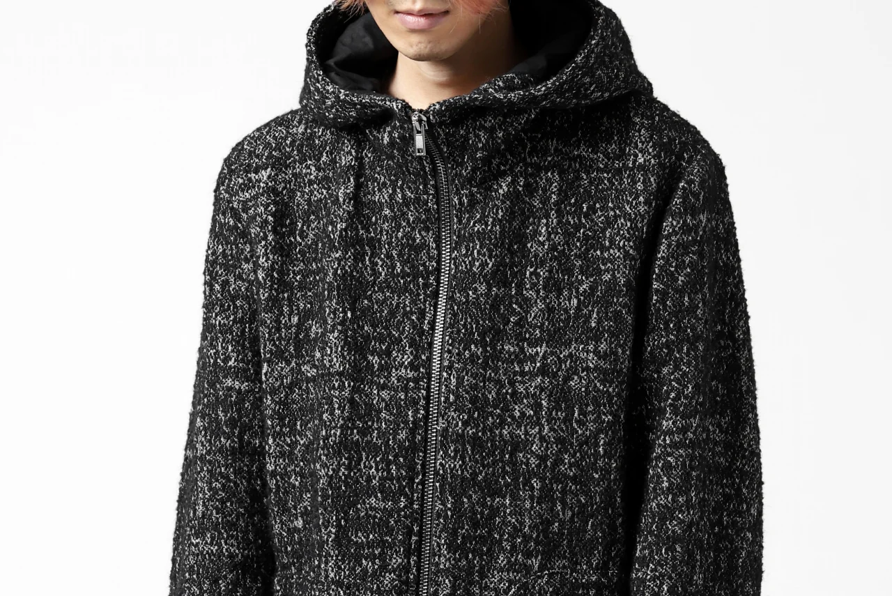 daub HOODED LONG ZIP COAT / TWEEDY MELANGE (BLACK) - Image 49