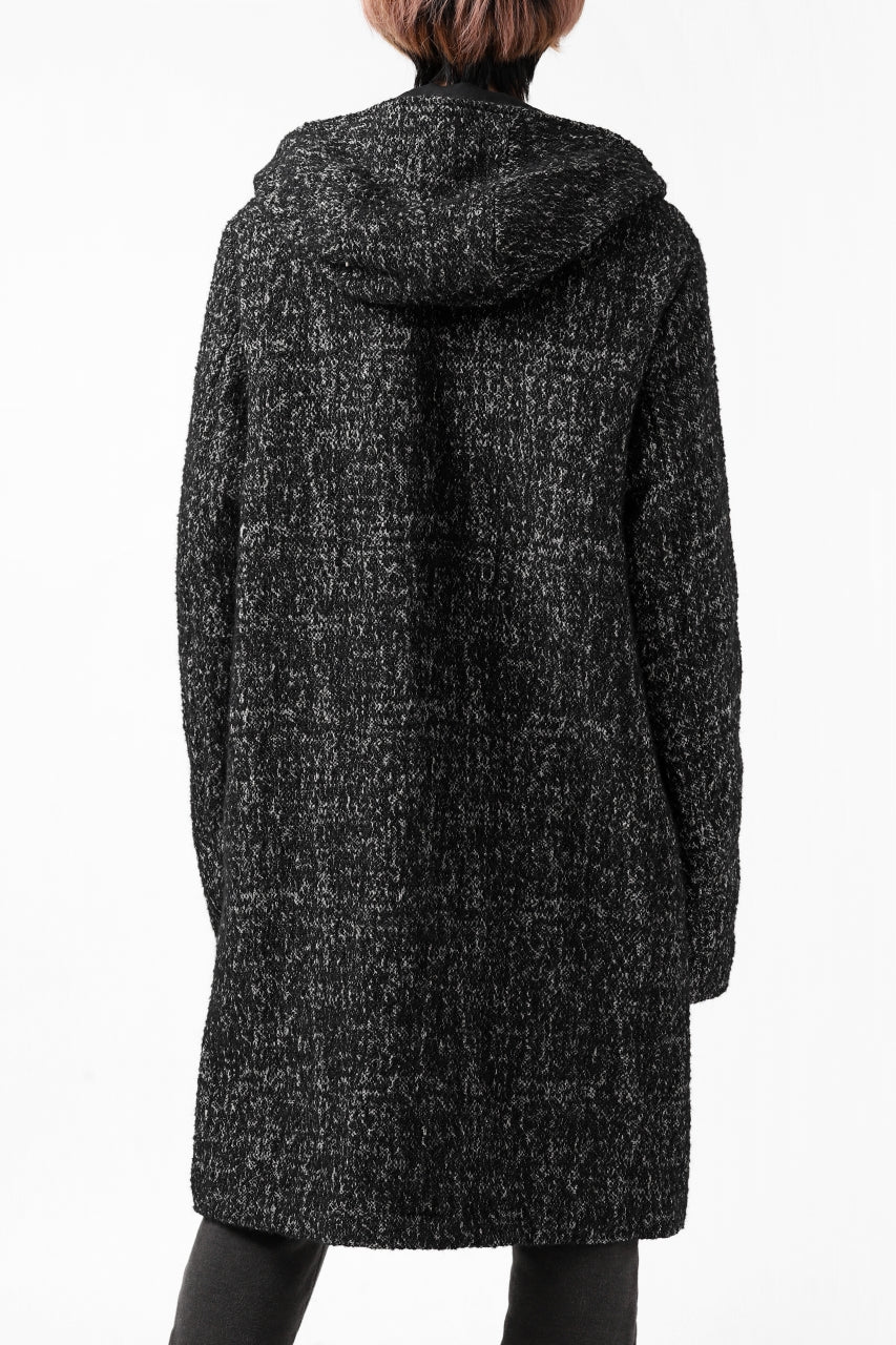 daub HOODED LONG ZIP COAT / TWEEDY MELANGE (BLACK) - Image 5