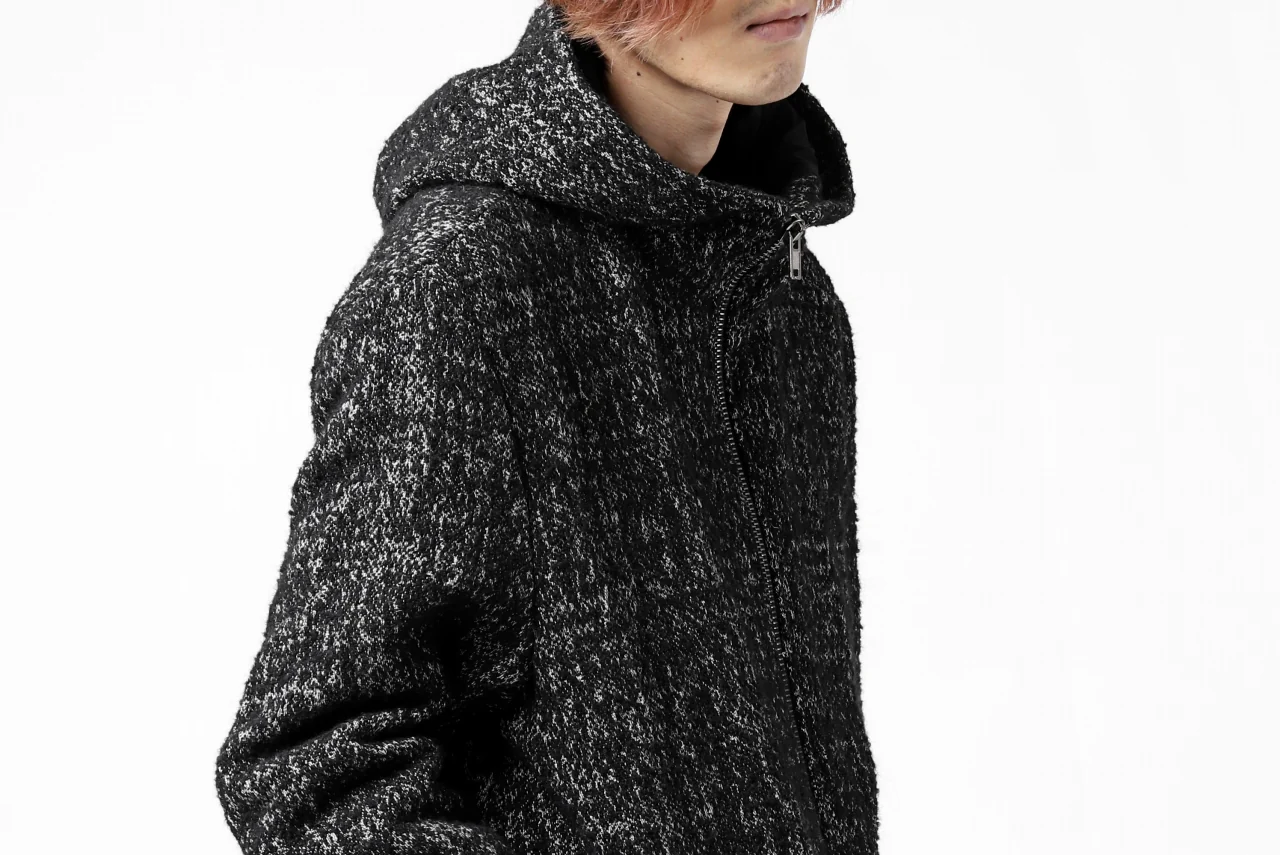 daub HOODED LONG ZIP COAT / TWEEDY MELANGE (BLACK) - Image 50