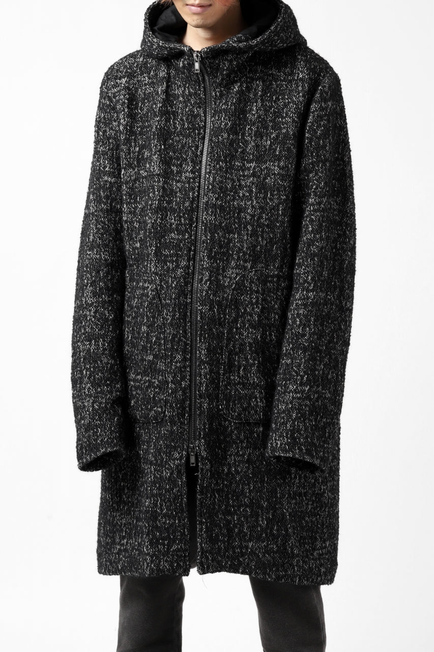 daub HOODED LONG ZIP COAT / TWEEDY MELANGE (BLACK) - Image 7