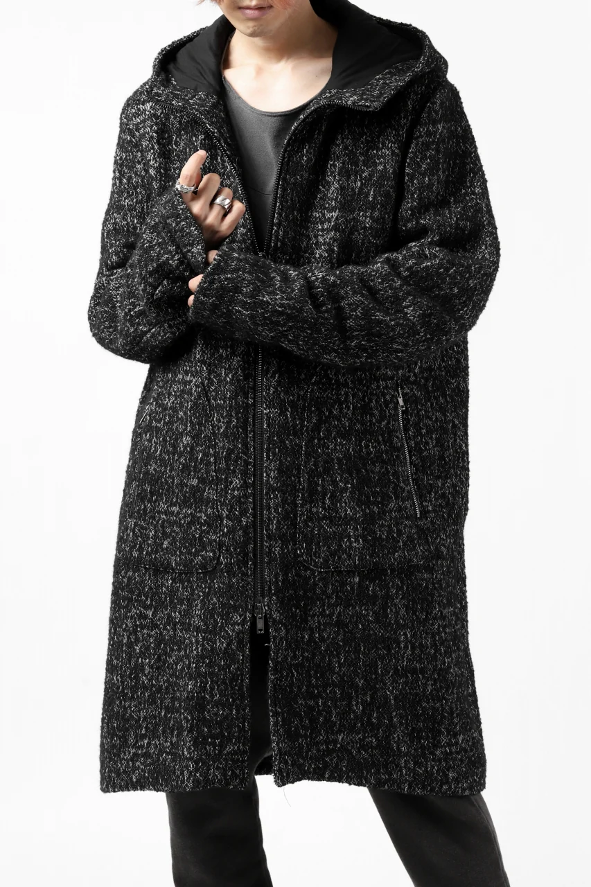 daub HOODED LONG ZIP COAT / TWEEDY MELANGE (BLACK) - Image 9