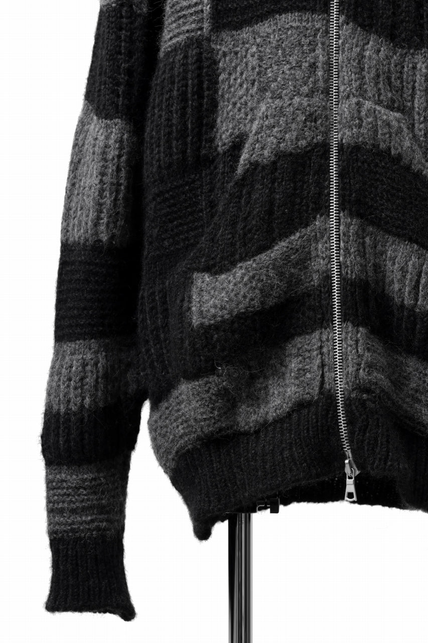 daub PATCHWORK JACQUARD KNIT HOODED JACKET / ALPACA WOOL (D. GREY×BLACK) - Image 10