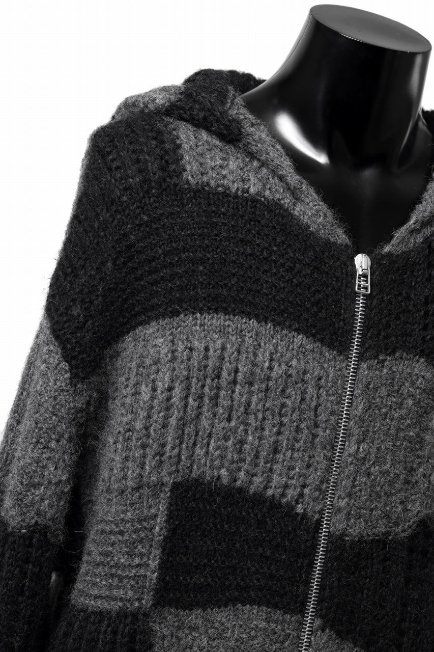 daub PATCHWORK JACQUARD KNIT HOODED JACKET / ALPACA WOOL (D. GREY×BLACK) - Image 12