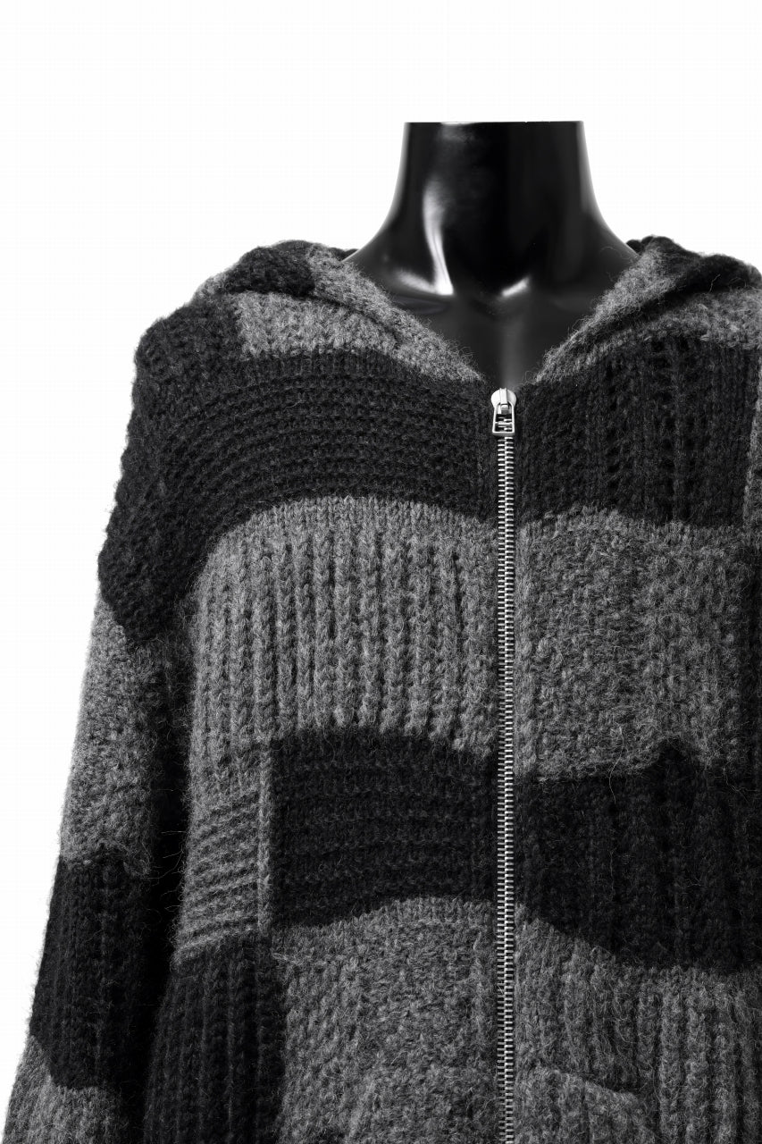 daub PATCHWORK JACQUARD KNIT HOODED JACKET / ALPACA WOOL (D. GREY×BLACK) - Image 13