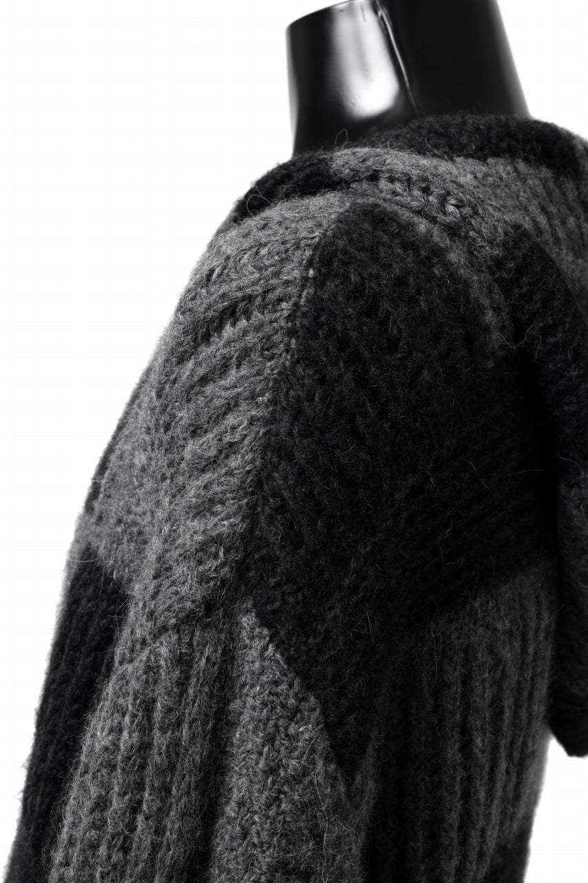 daub PATCHWORK JACQUARD KNIT HOODED JACKET / ALPACA WOOL (D. GREY×BLACK) - Image 14