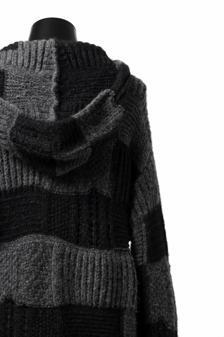 daub PATCHWORK JACQUARD KNIT HOODED JACKET / ALPACA WOOL (D. GREY×BLACK) - Image 15