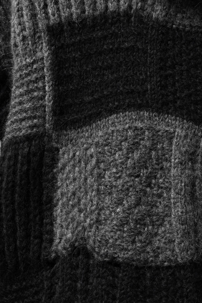 daub PATCHWORK JACQUARD KNIT HOODED JACKET / ALPACA WOOL (D. GREY×BLACK) - Image 16