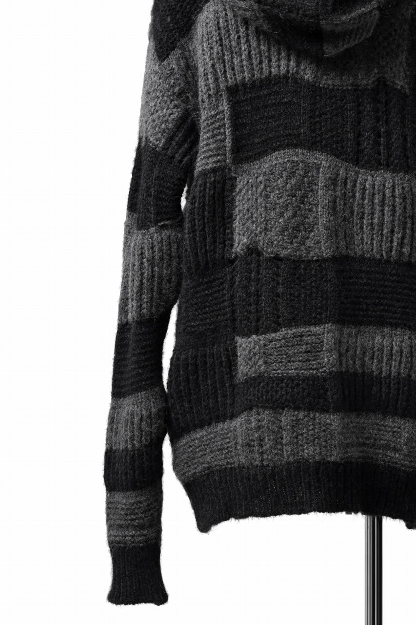 daub PATCHWORK JACQUARD KNIT HOODED JACKET / ALPACA WOOL (D. GREY×BLACK) - Image 17