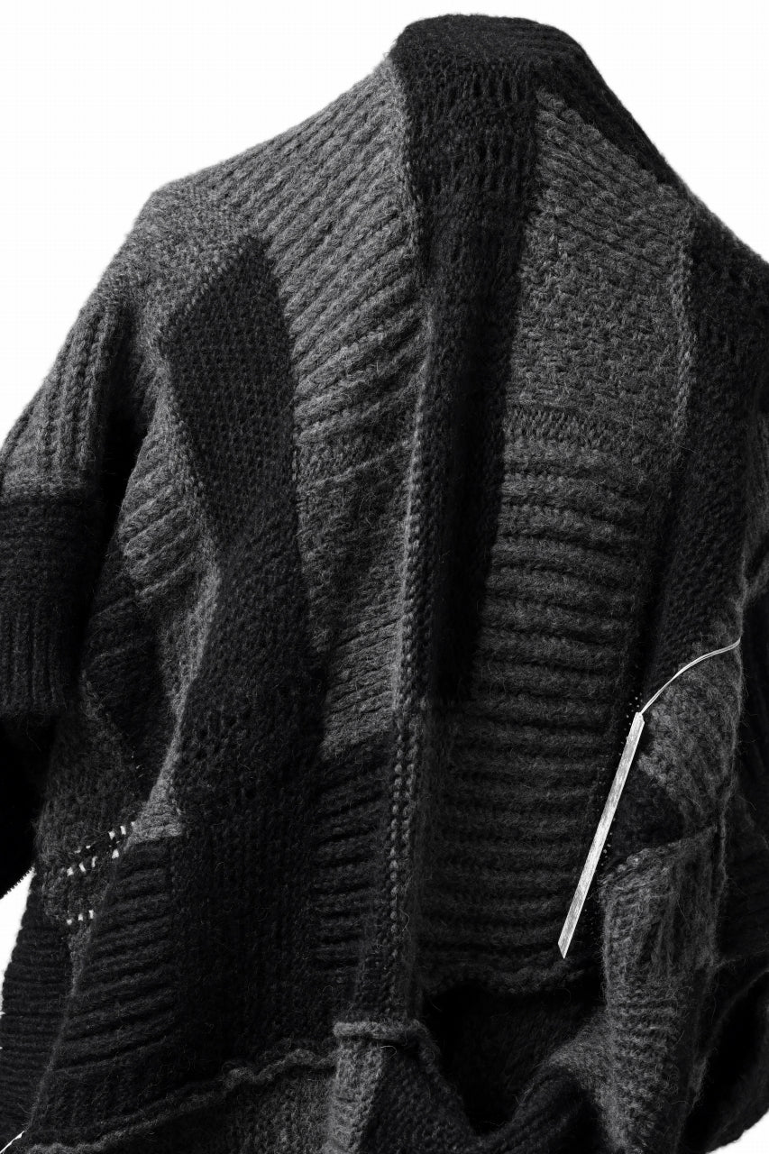 daub PATCHWORK JACQUARD KNIT HOODED JACKET / ALPACA WOOL (D. GREY×BLACK) - Image 18