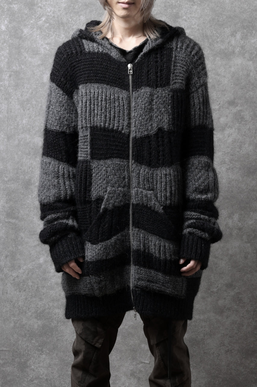 daub PATCHWORK JACQUARD KNIT HOODED JACKET / ALPACA WOOL (D. GREY×BLACK) - Image 19