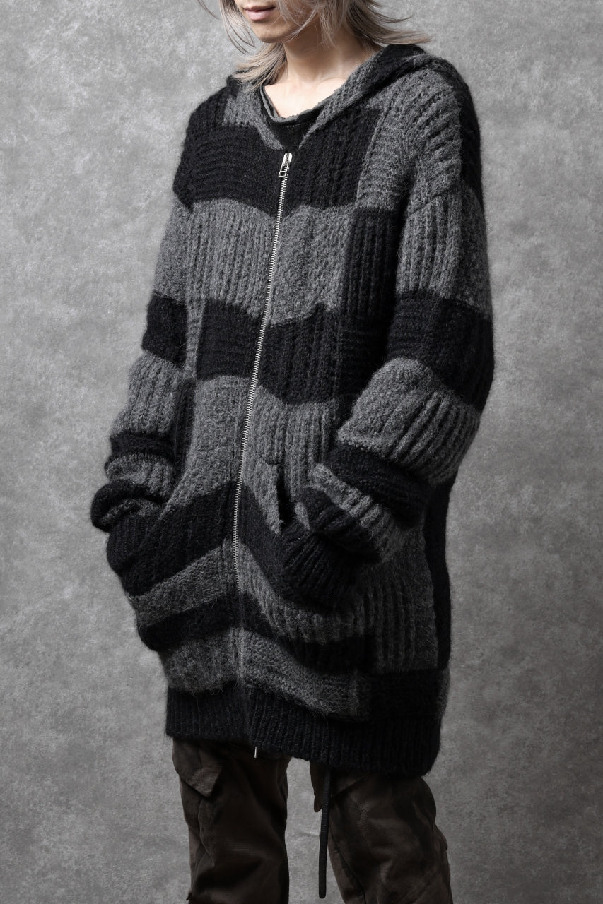 daub PATCHWORK JACQUARD KNIT HOODED JACKET / ALPACA WOOL (D. GREY×BLACK) - Image 20