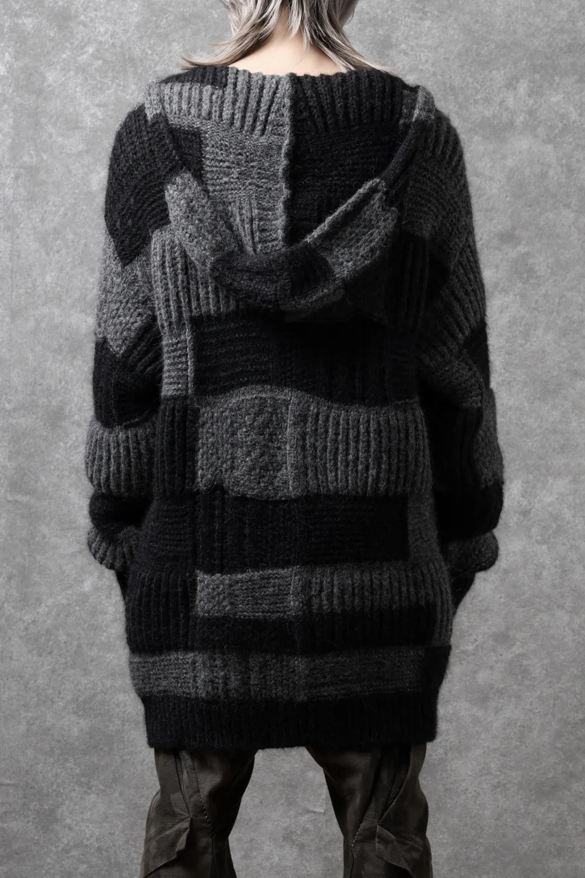daub PATCHWORK JACQUARD KNIT HOODED JACKET / ALPACA WOOL (D. GREY×BLACK) - Image 21