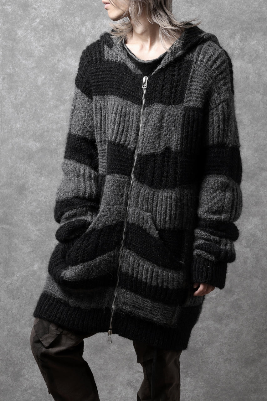 daub PATCHWORK JACQUARD KNIT HOODED JACKET / ALPACA WOOL (D. GREY×BLACK) - Image 22