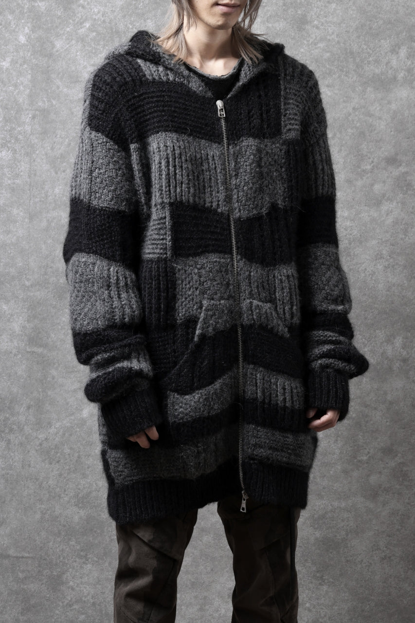 daub PATCHWORK JACQUARD KNIT HOODED JACKET / ALPACA WOOL (D. GREY×BLACK) - Image 23