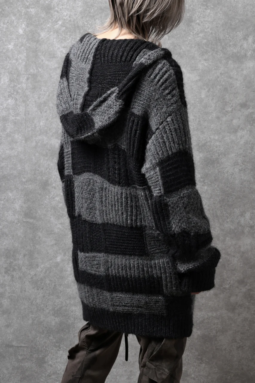daub PATCHWORK JACQUARD KNIT HOODED JACKET / ALPACA WOOL (D. GREY×BLACK) - Image 24