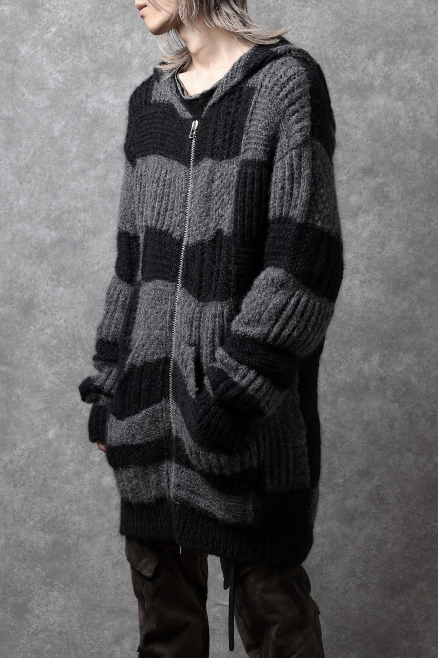 daub PATCHWORK JACQUARD KNIT HOODED JACKET / ALPACA WOOL (D. GREY×BLACK) - Image 25