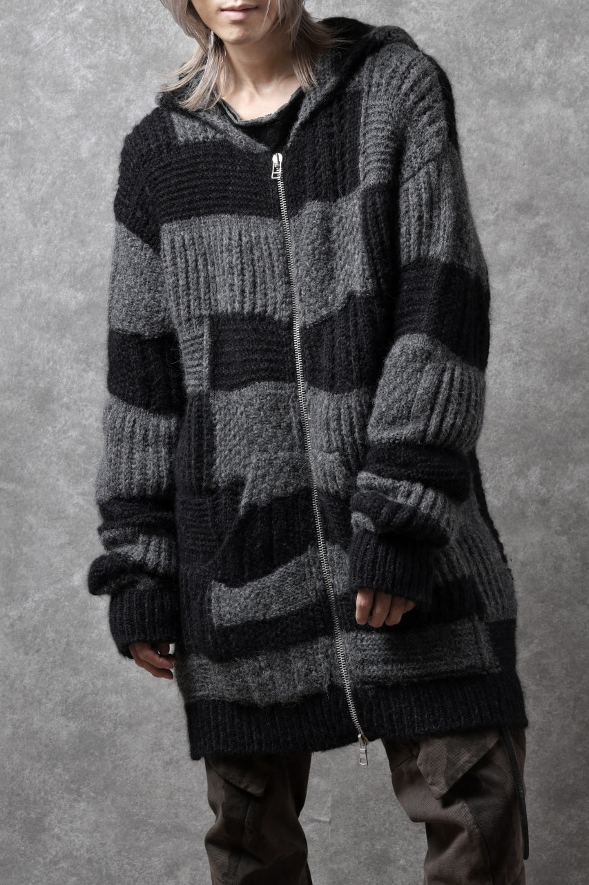 daub PATCHWORK JACQUARD KNIT HOODED JACKET / ALPACA WOOL (D. GREY×BLACK) - Image 26