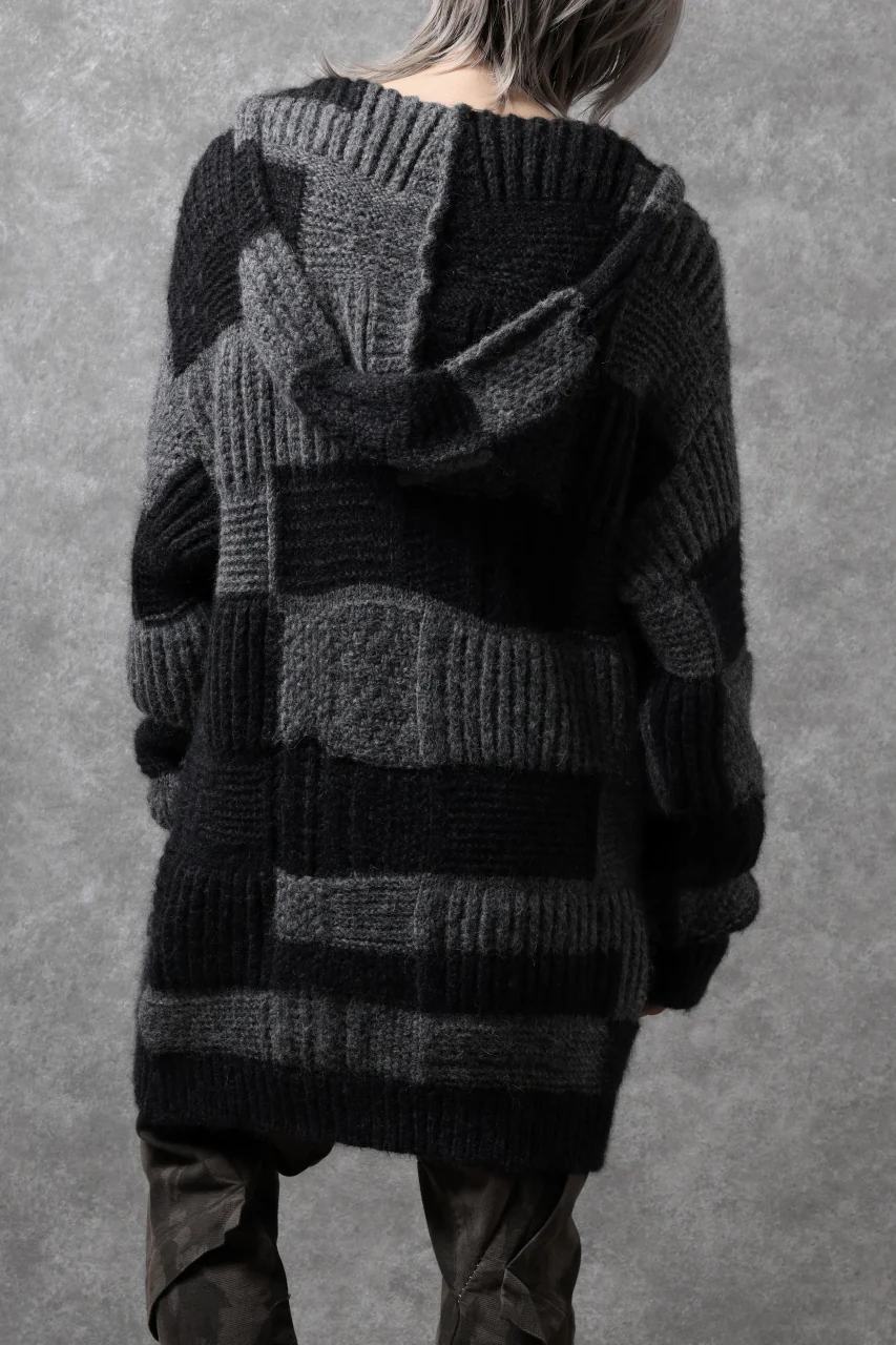 daub PATCHWORK JACQUARD KNIT HOODED JACKET / ALPACA WOOL (D. GREY×BLACK) - Image 27