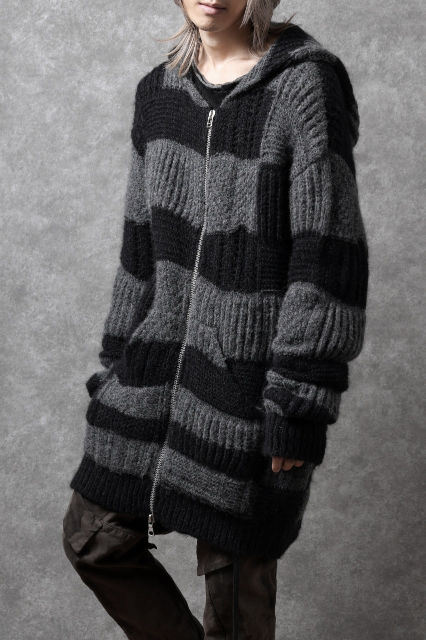daub PATCHWORK JACQUARD KNIT HOODED JACKET / ALPACA WOOL (D. GREY×BLACK) - Image 28