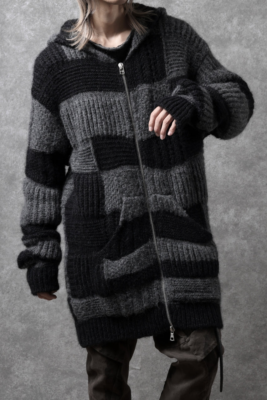 daub PATCHWORK JACQUARD KNIT HOODED JACKET / ALPACA WOOL (D. GREY×BLACK) - Image 29