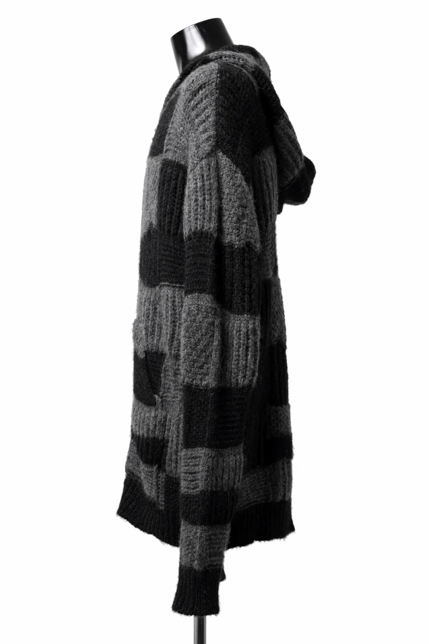 daub PATCHWORK JACQUARD KNIT HOODED JACKET / ALPACA WOOL (D. GREY×BLACK) - Image 3