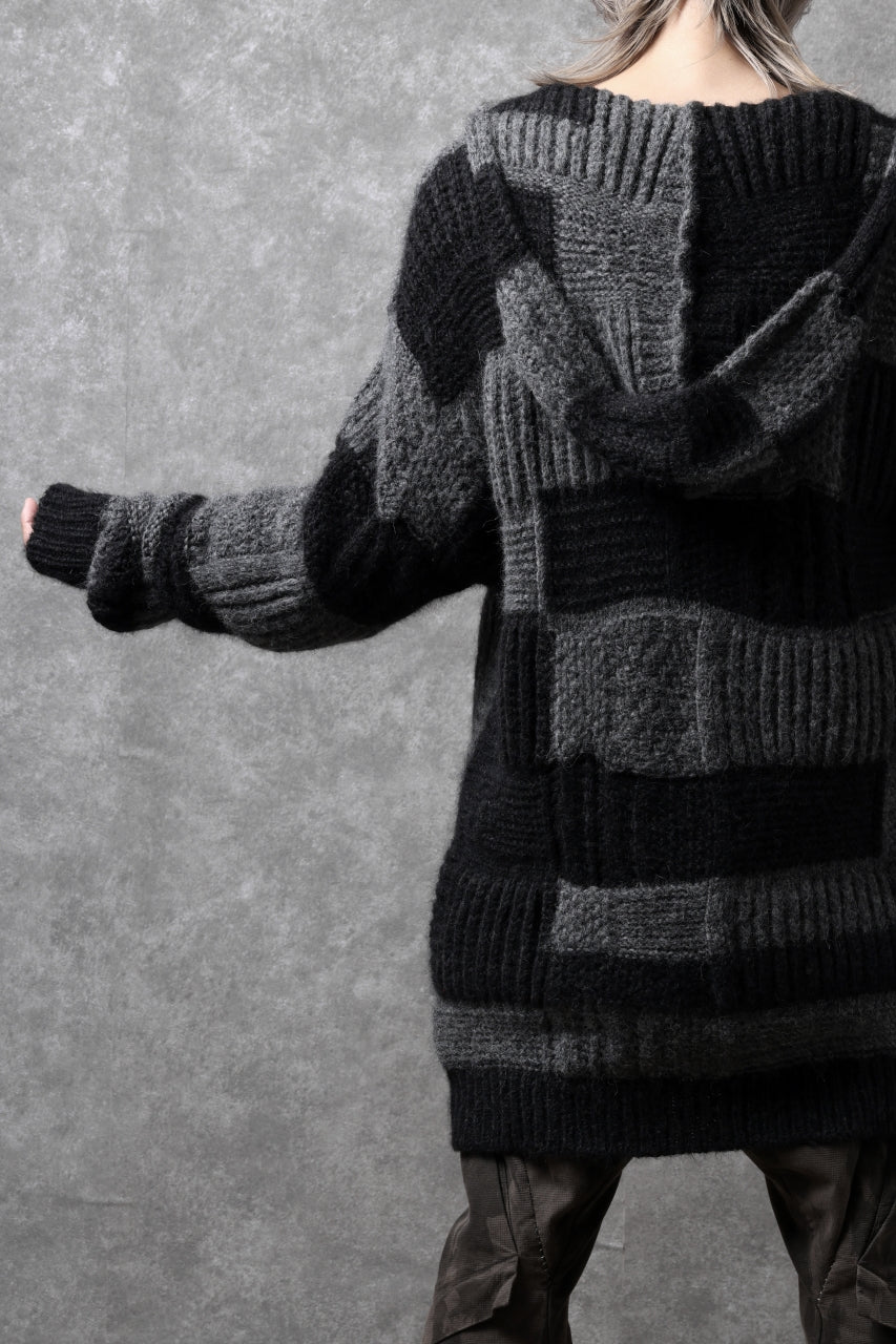 daub PATCHWORK JACQUARD KNIT HOODED JACKET / ALPACA WOOL (D. GREY×BLACK) - Image 30