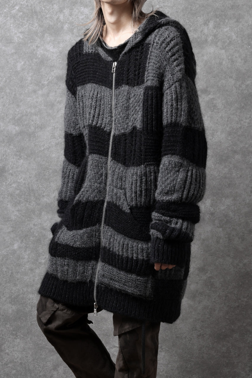 daub PATCHWORK JACQUARD KNIT HOODED JACKET / ALPACA WOOL (D. GREY×BLACK) - Image 31