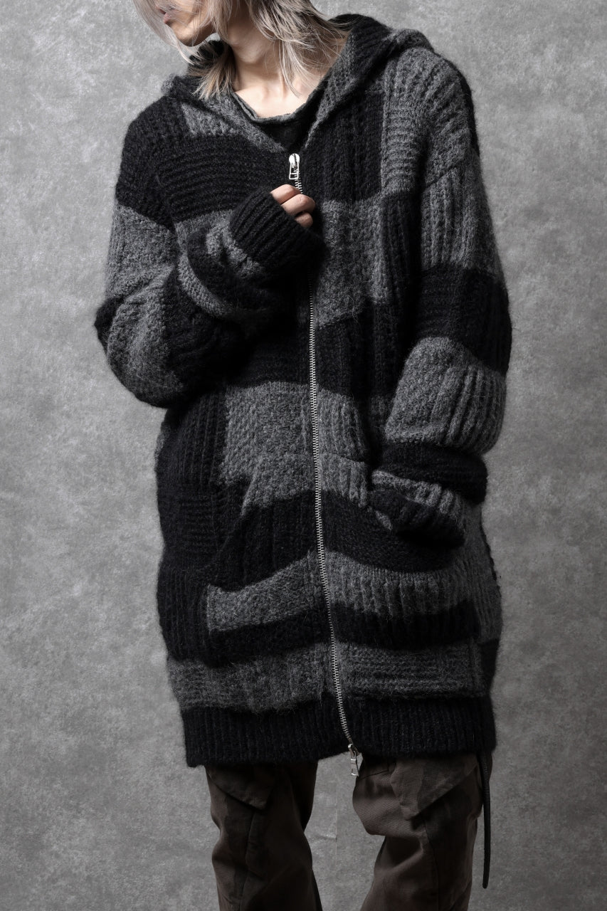 daub PATCHWORK JACQUARD KNIT HOODED JACKET / ALPACA WOOL (D. GREY×BLACK) - Image 32