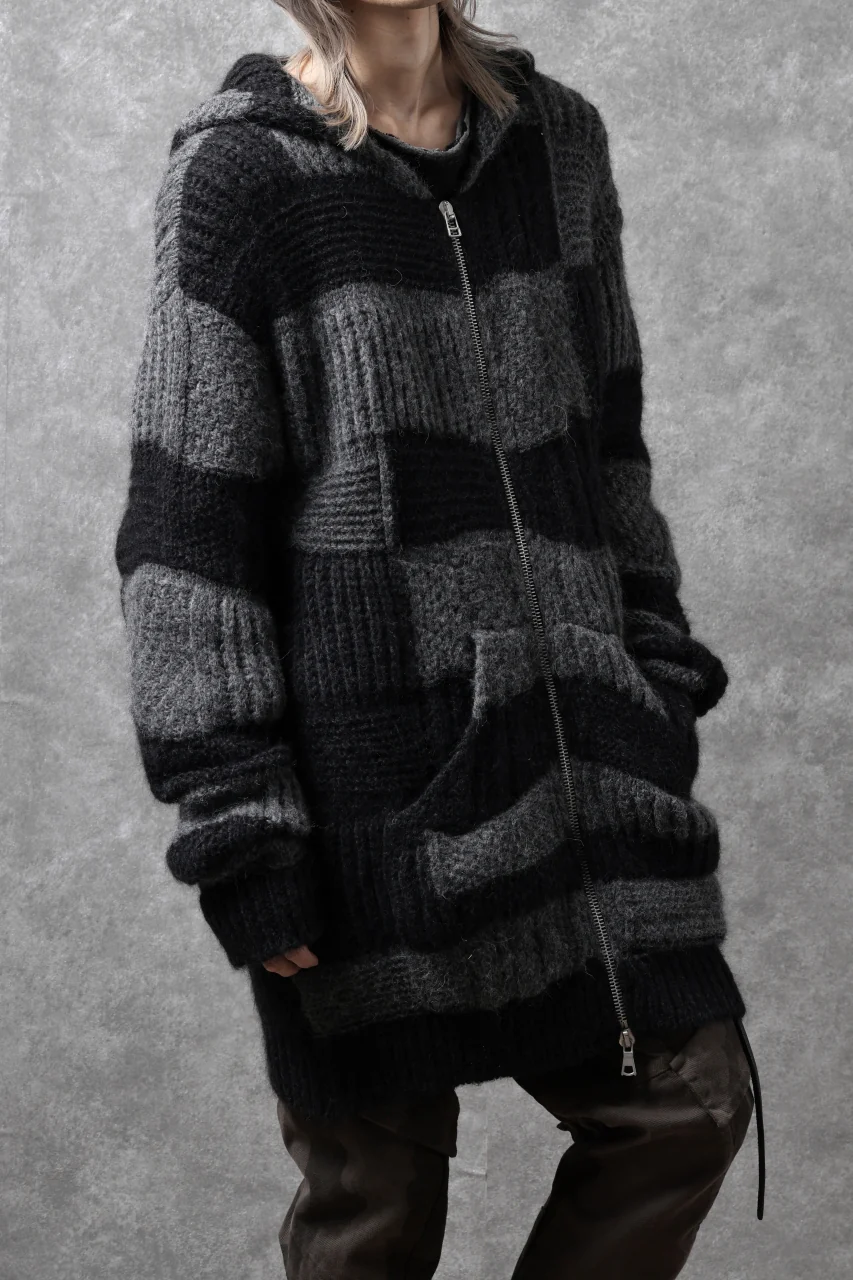 daub PATCHWORK JACQUARD KNIT HOODED JACKET / ALPACA WOOL (D. GREY×BLACK) - Image 33