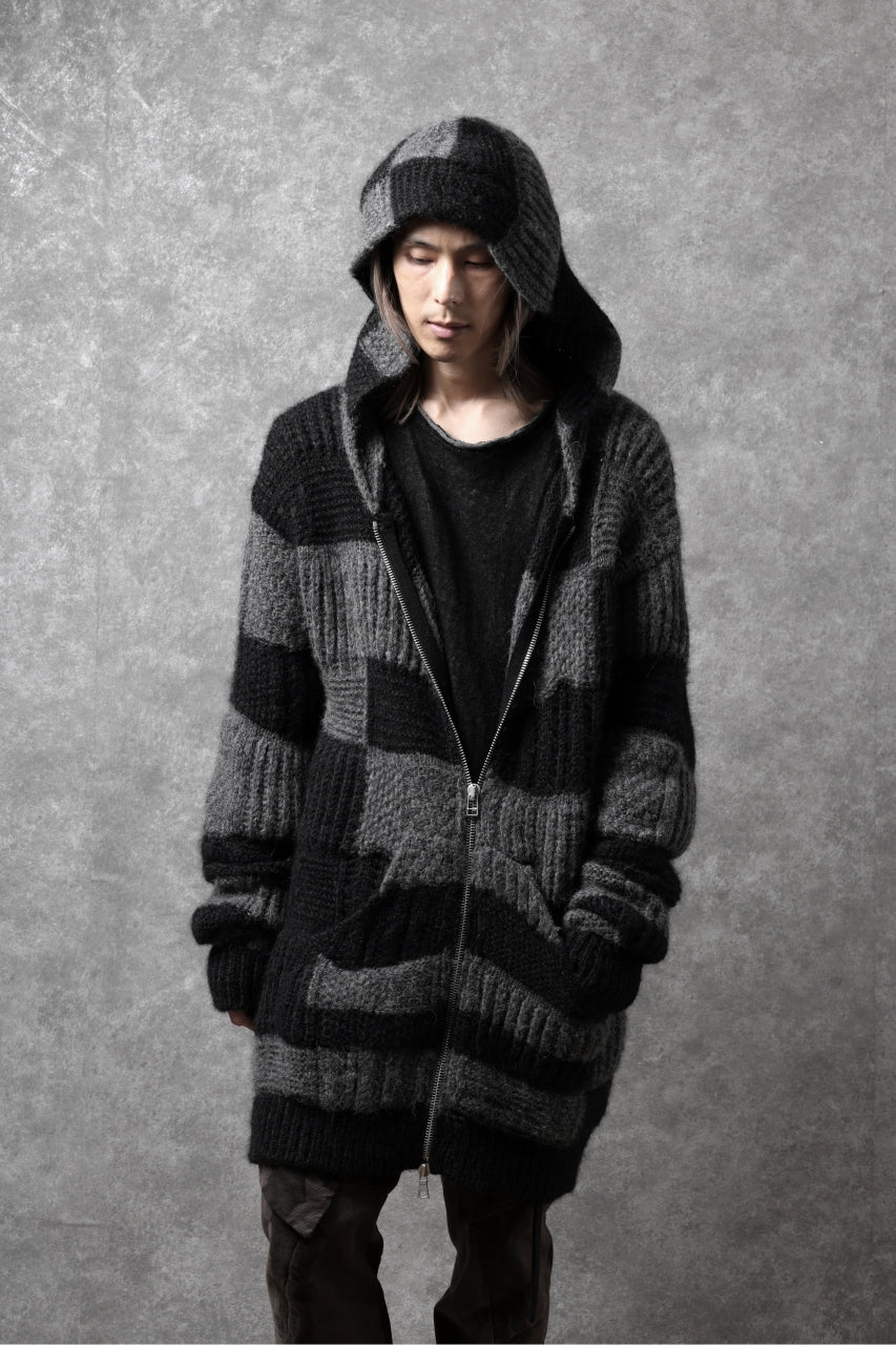daub PATCHWORK JACQUARD KNIT HOODED JACKET / ALPACA WOOL (D. GREY×BLACK) - Image 34
