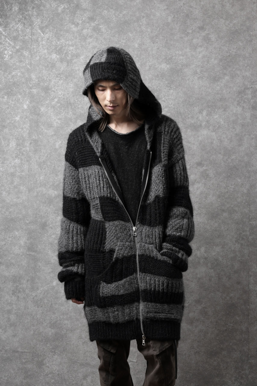 daub PATCHWORK JACQUARD KNIT HOODED JACKET / ALPACA WOOL (D. GREY×BLACK) - Image 35