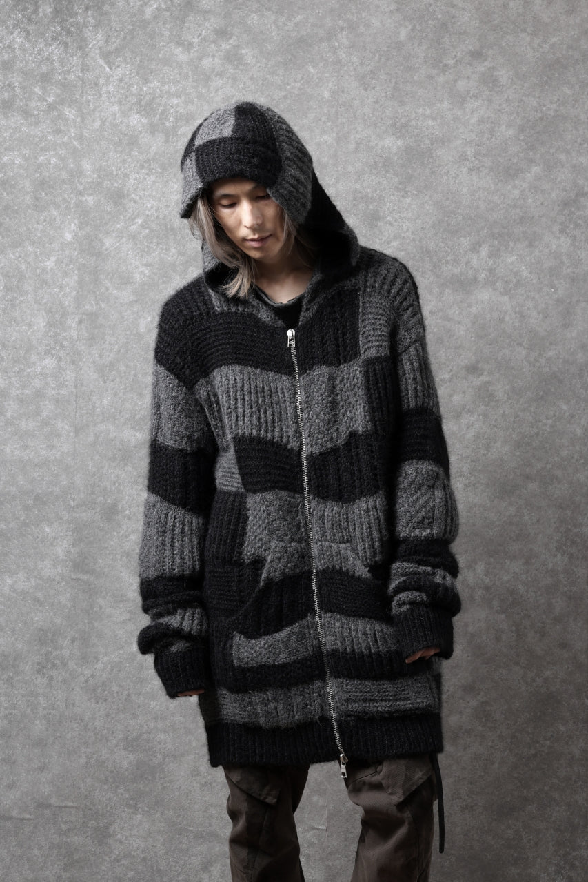 daub PATCHWORK JACQUARD KNIT HOODED JACKET / ALPACA WOOL (D. GREY×BLACK) - Image 37