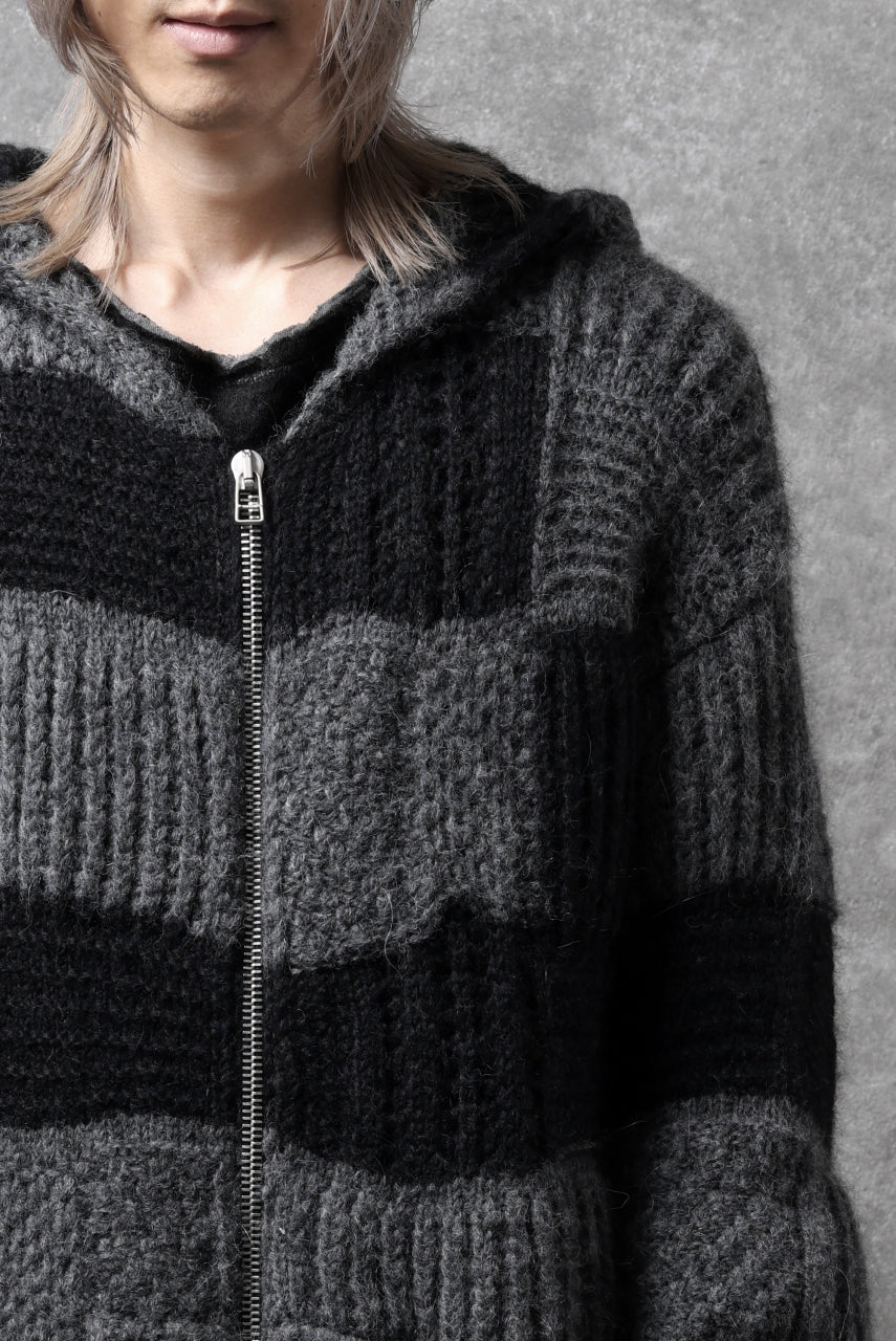 daub PATCHWORK JACQUARD KNIT HOODED JACKET / ALPACA WOOL (D. GREY×BLACK) - Image 38