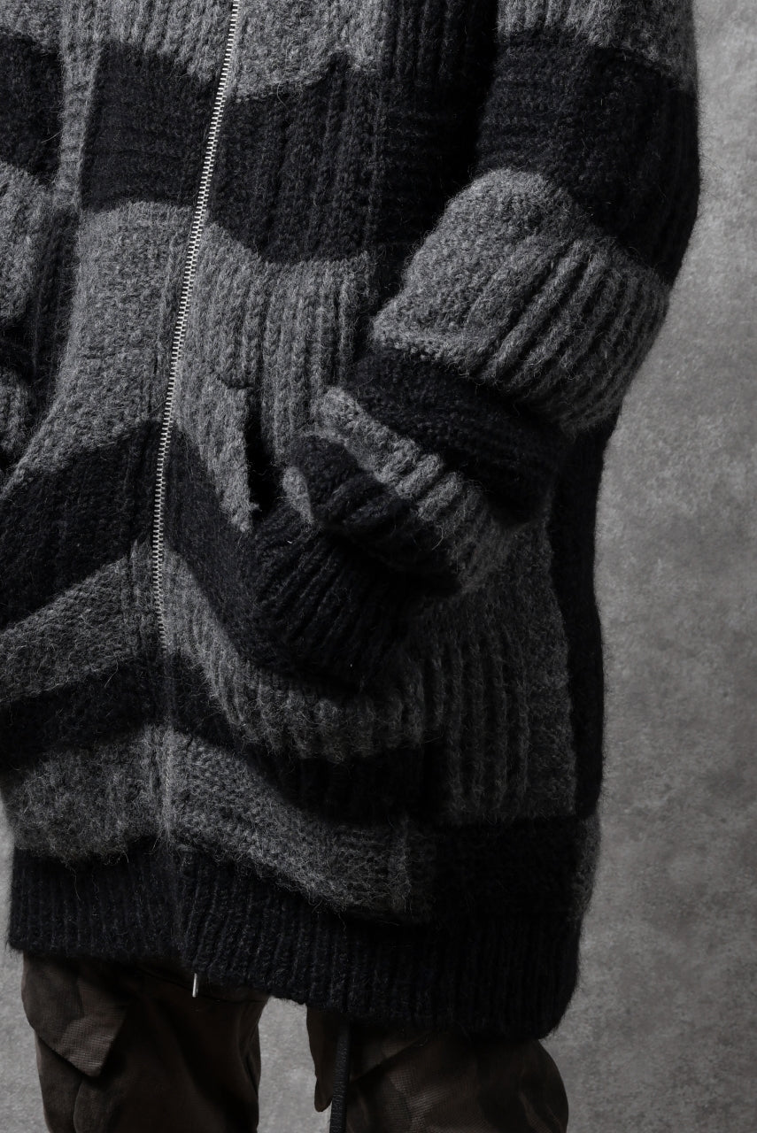 daub PATCHWORK JACQUARD KNIT HOODED JACKET / ALPACA WOOL (D. GREY×BLACK) - Image 39