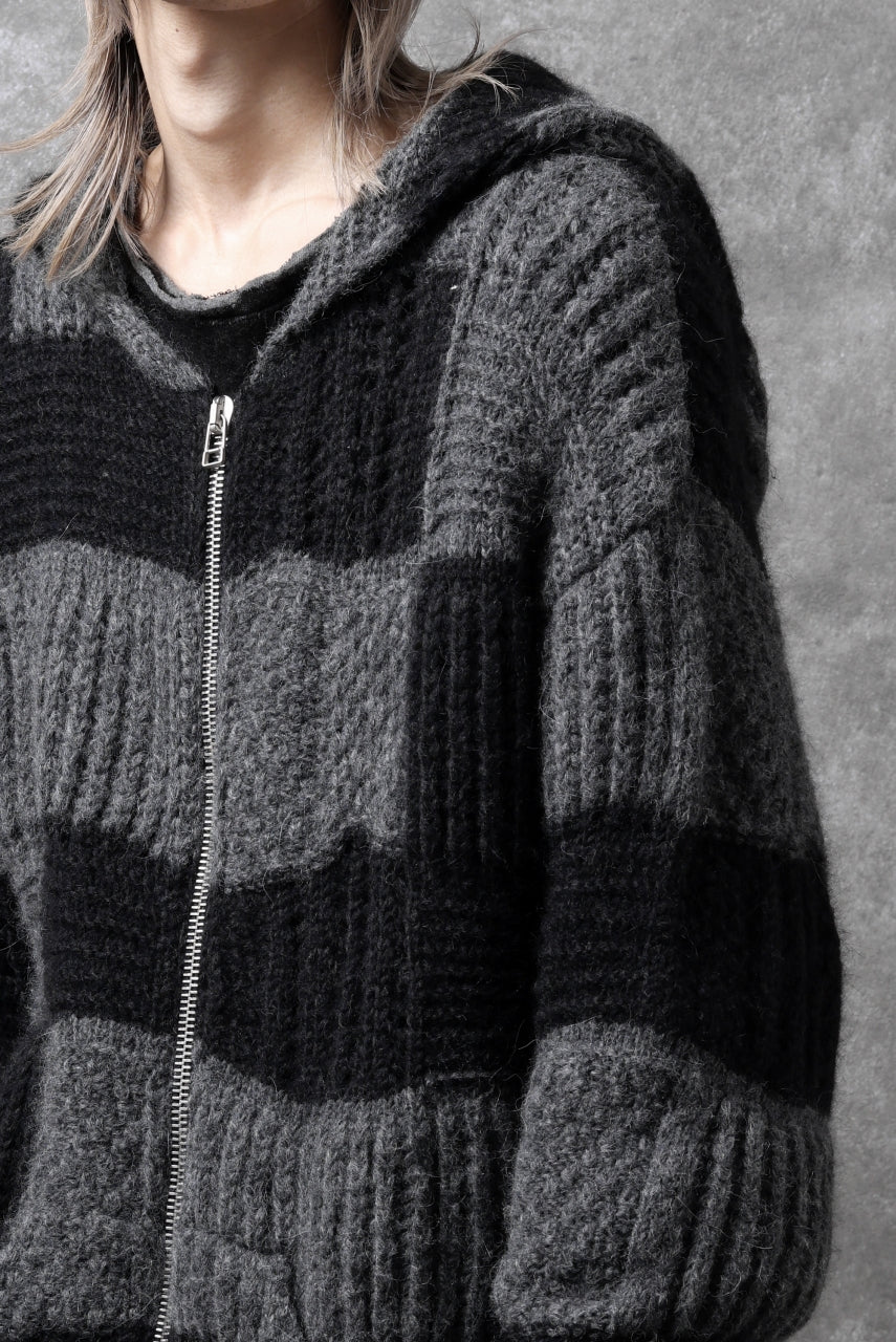 daub PATCHWORK JACQUARD KNIT HOODED JACKET / ALPACA WOOL (D. GREY×BLACK) - Image 40