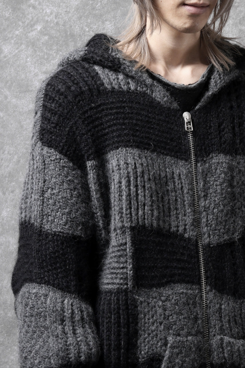 daub PATCHWORK JACQUARD KNIT HOODED JACKET / ALPACA WOOL (D. GREY×BLACK) - Image 42